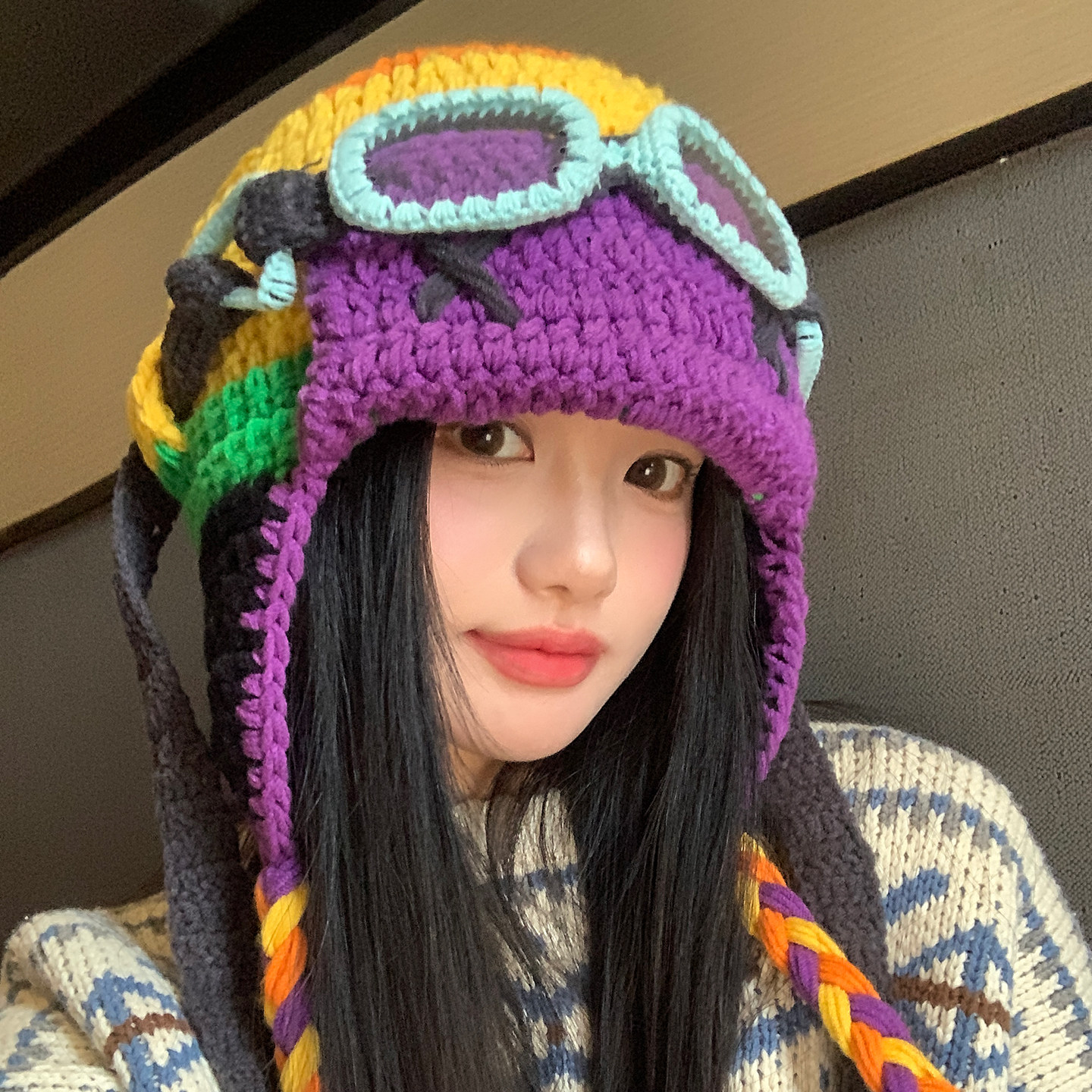 Tan Jianci's same style cute and funny woolen hat for women in autumn and winter