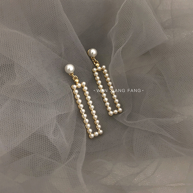 ins pearl earrings female temperament all-match simple long version sweet earrings Korean fashion retro ear pin ear jewelry