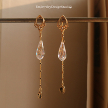 Man light luxury Japanese retro court style tassel lace drop earrings free with earrings stud combination silver gilded