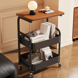 Movable Coffee Table Snack Cart, Antique-Style Living Room Sofa Side Table, Mini Bedside Storage Rack Table