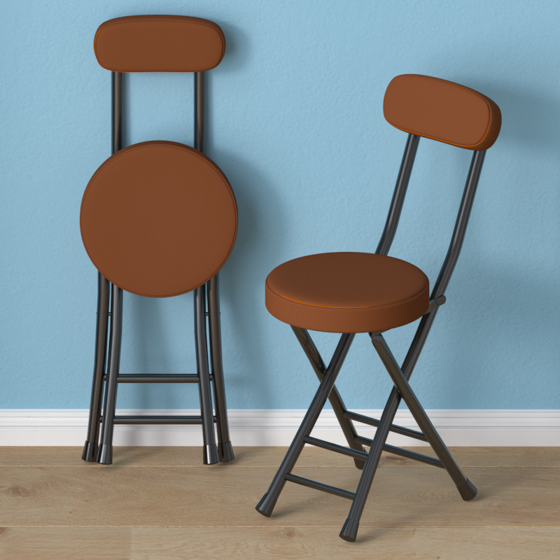 [Steel Plate Upholstered Chair] Black frame brown leather 4cm virgin cotton