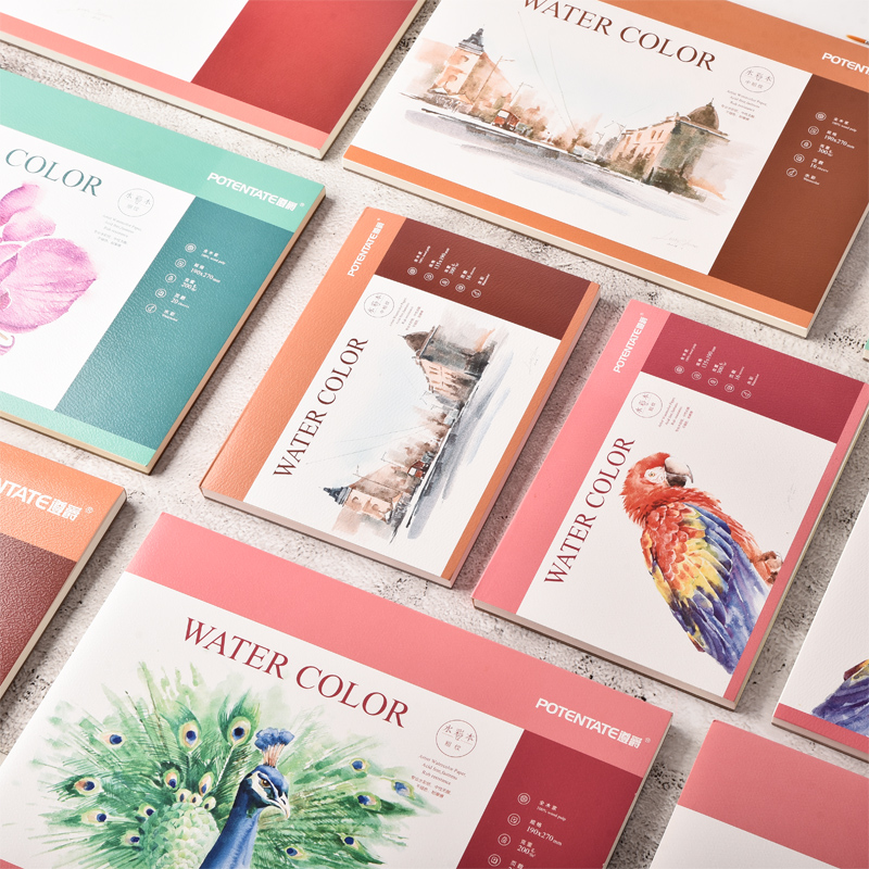 Zunjue 300g watercolor book 8 boiling water color paper 200g water-soluble color pencil book portable 32K16K four-sided seal glue Color painting book Coarse grain Medium thickness grain Watercolor sketchbook Art painting book