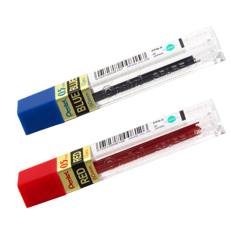Japan Pentel Paitong color lead core PPB-5 blue PPR-5 red manga anime color hard lead core is not easy to break student automatic pencil refill 0.5mm active pencil substitute core