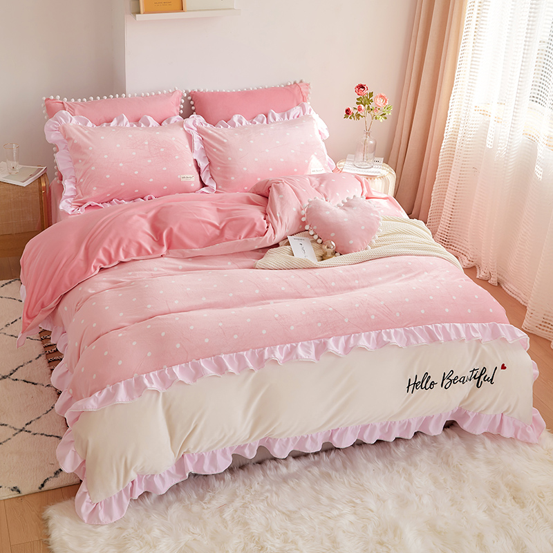 Milk four-piece cow coral flannel crystal in winter coral flannel crystal by princess wind three soft suit