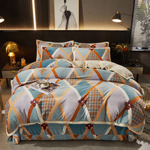 Coral velvet four-piece padded double-sided velvet milk velvet quilt cover flannel winter Falay warm crystal velvet bed hat
