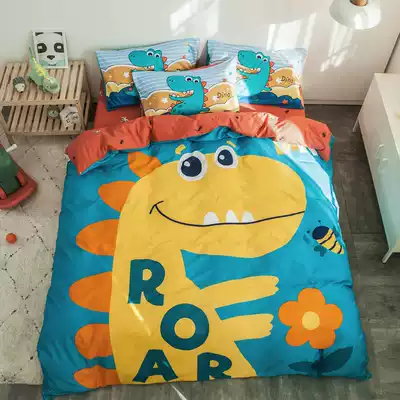 Pure cotton cartoon bedding children's four-piece set Cotton dinosaur boy bedding single female 4-piece set Three 1 2 meters