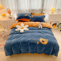 Winter thickened warm milk velvet four-piece double-sided coral velvet quilt cover sheets Flannel bedding cartoon