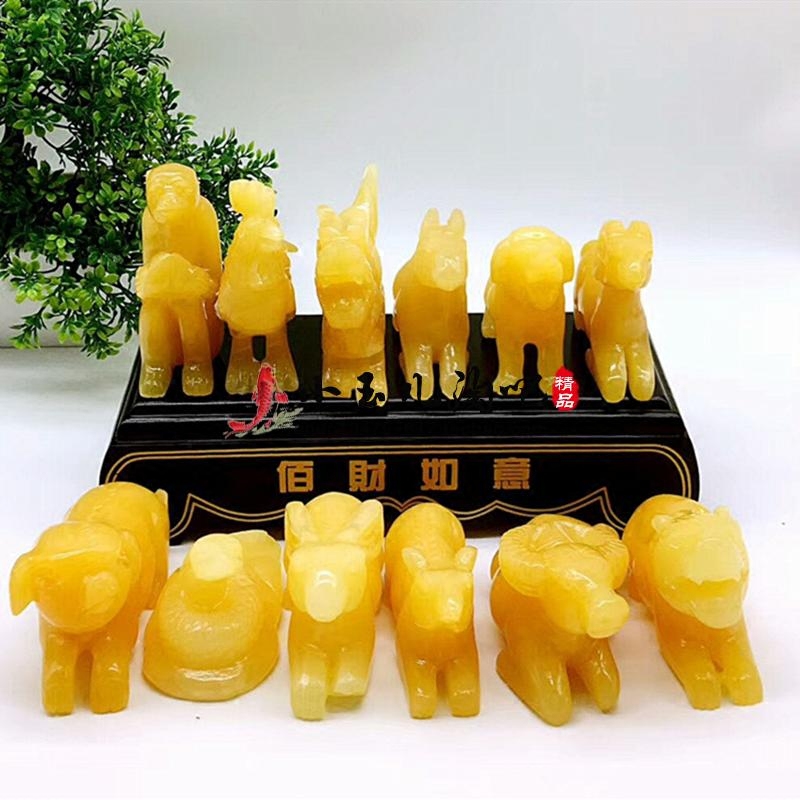 Natural beige jade Zodiac Sheep Cow Rabbit Chicken Horse Dog Dragon snake Rat Tiger Monkey Pig small ornaments Home Feng Shui craft gift ornaments