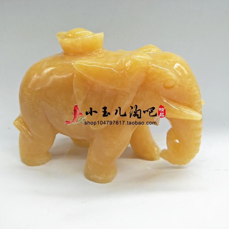 Natural rice yellow jade elephant pendulum decorated with white jade elephant Elephant Fortune Living Room Wine Cabinet Decorations Jade Elephant Feng Shui Swing
