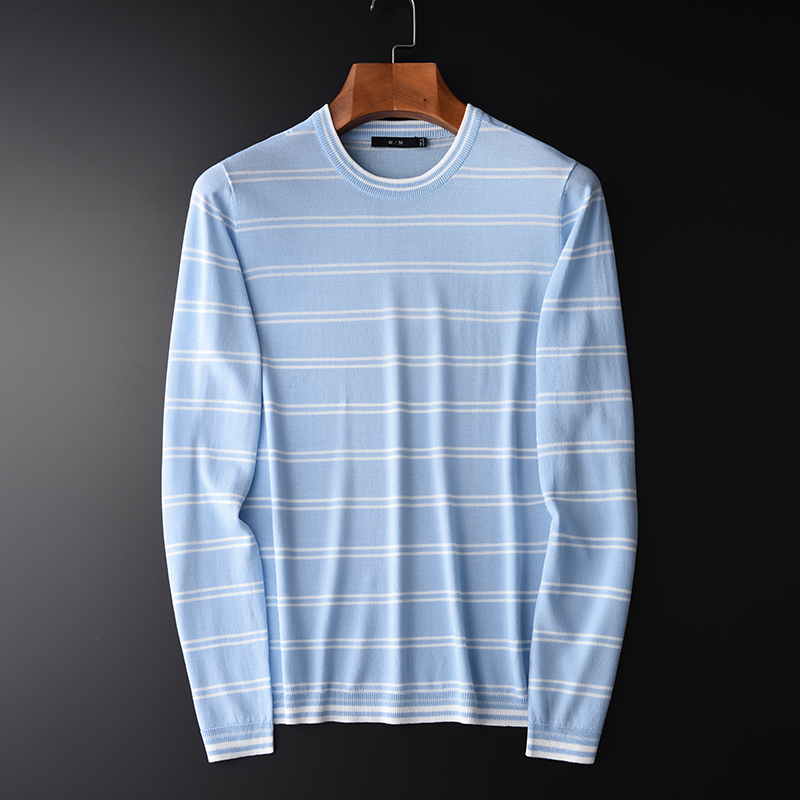 Spring and autumn season new light and soft striped knitted round neck sweater men's inner simple pullover top men