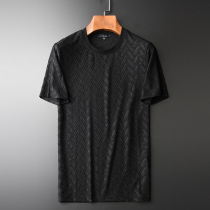 Dyed dark pattern jacquard round neck short sleeve T-shirt men 2021 summer new fashion breathable silky semi-sleeved shirt men