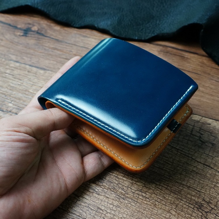 Navy Blue New Year's Gift, Gattuso Multi-Fat Calfskin Vegetable-Tanned Leather, Short Wallet, Handcrafted
