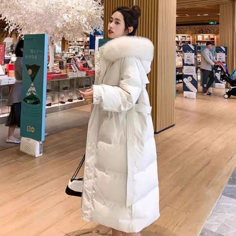 2026 Winter New Women's Mid-Length down Jacket Over-The-Knee Hooded with Large Fur Collar Thickened White Duck down Loose Waist-Cinching Coat 2026 Winter New Women's Mid-Length down Jacket Over-The-Knee Hooded with Large Fur Collar Thickened White Duck down Loose Waist-Cinching Coat