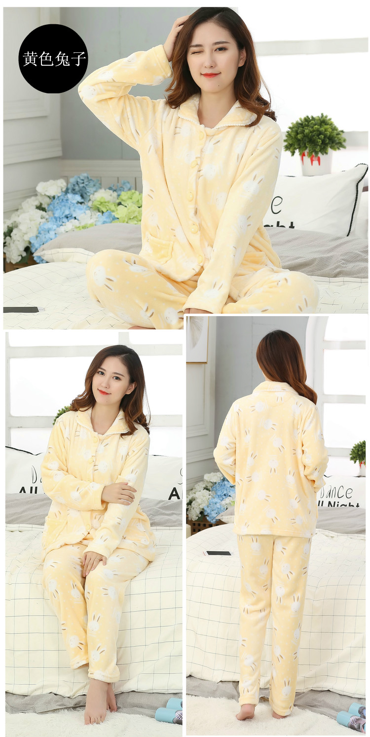 Đồ ngủ nhung san hô nữ mùa thu đông dài phiên bản dài tay Hàn Quốc của mùa đông dày ấm áp flannel kích thước lớn phù hợp với dịch vụ nhà dễ thương các kiểu đồ bộ mặc ở nhà đẹp