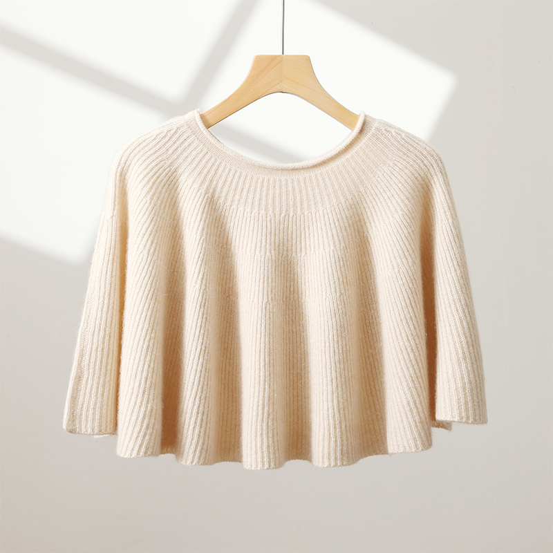 New Autumn and Winter 100% Pure Wool Knitted Cape Coat Shawl for Women, Thickened Short Style for Layering and Outerwear