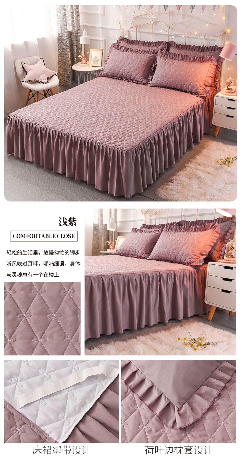 Công chúa Hàn Quốc váy cotton đơn mảnh màu đỏ loại giường ga trải giường dày chống trượt giường bìa mùa thu và mùa đông bảo vệ drap giường có viền