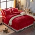 Mùa đông dày bông giường ren phong cách váy bedspread mảnh duy nhất của flannel màu đỏ bộ ấm nhung san hô trải giường chống - Váy Petti drap giường có viền Váy Petti