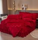 高端婚庆宝宝绒四件套床裙加绒加厚夹棉床罩结婚红色陪嫁床品冬季
