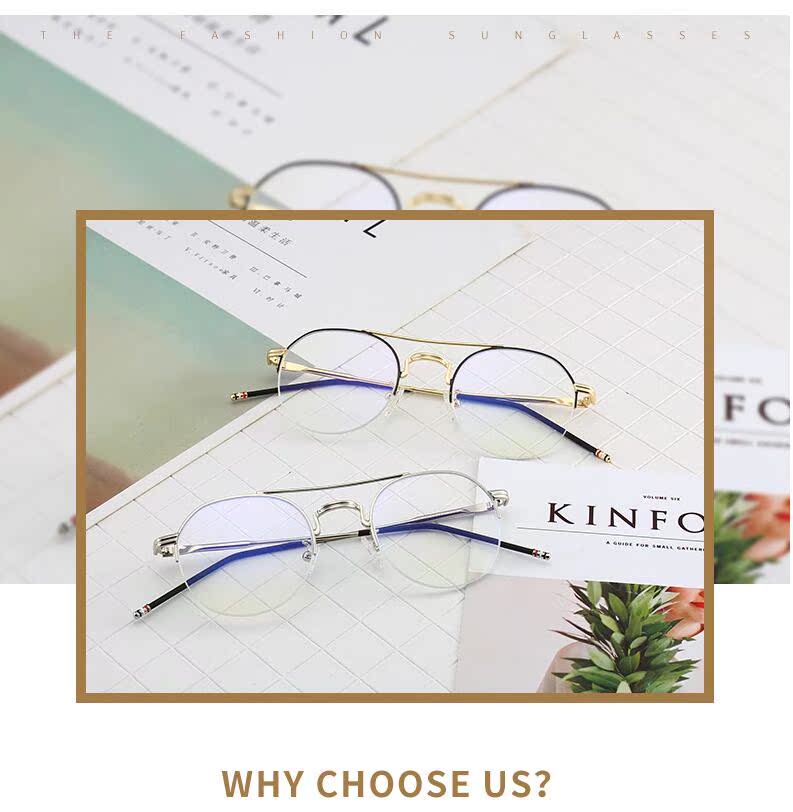 Gương siêu nhẹ nửa khung gương phẳng retro phong cách văn học chống kính xanh có thể được trang bị khung cận thị kính rayban nữ