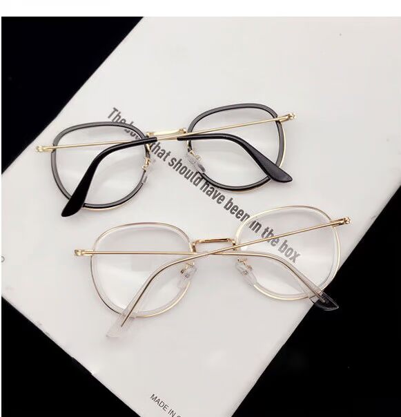 Nghệ thuật Hàn Quốc Kính râm retro retro phụ nữ thời trang thủy triều đỏ kim loại trong suốt phẳng khung gương kính thủy triều gọng kính