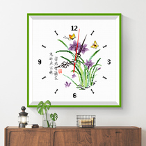 Watch cross stitch small wall clock orchid new restaurant living room new thread embroidery small simple self-embroidery handmade