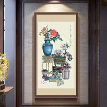 Spring Cross embroidered Chinese wind New Chinese style Vertical version Flower Mudan flowers open rich and expensive 2022 new line embroidered living room painting