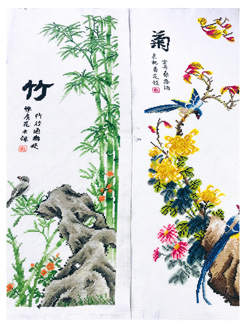 Готовая вышивка крестом 纯手工已绣好的春天埃及长绒棉十字绣成品中国风梅兰竹菊安格绣布