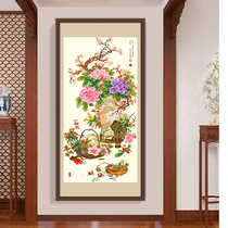 Spring Cross embroidered Chinese wind vertical version Flower Mudan flowers open rich and expensive living room Xuanguan Handmade 2022 new line embroidery