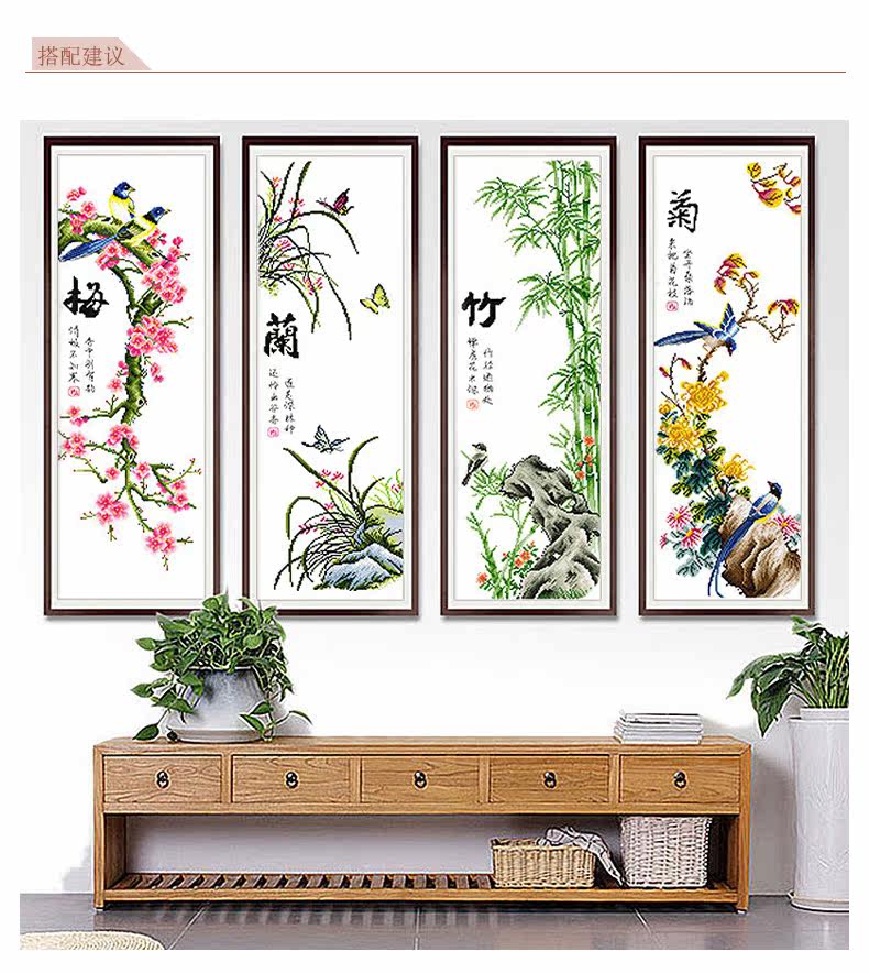 Готовая вышивка крестом 纯手工已绣好的春天埃及长绒棉十字绣成品中国风梅兰竹菊安格绣布