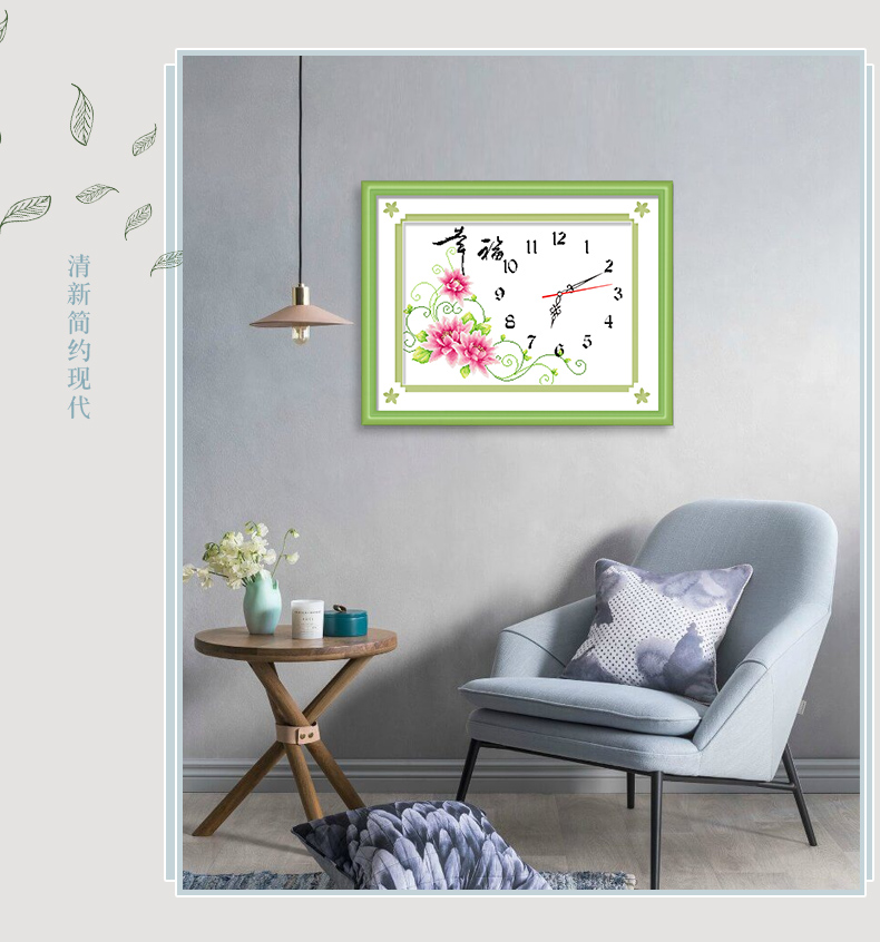Cross stitch phòng khách mặt dây chuyền đồng hồ nhà hàng đồng hồ đơn giản thêu tay nhà đồng hồ treo tường 2019 mới mảnh thêu nhỏ - Công cụ & phụ kiện Cross-stitch tranh thêu chữ thập hoa khai phú quý