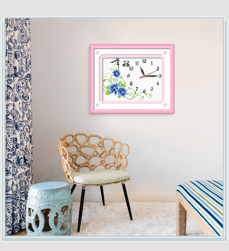 Cross stitch phòng khách mặt dây chuyền đồng hồ nhà hàng đồng hồ đơn giản thêu tay nhà đồng hồ treo tường 2019 mới mảnh thêu nhỏ - Công cụ & phụ kiện Cross-stitch tranh thêu chữ thập hoa khai phú quý