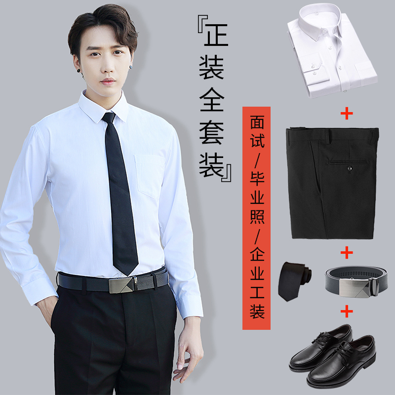 Civil Servant Interview Suit for Men, Summer, College Student, Teacher Qualification Certificate Clothing, Long-Sleeved Shirt, Formal Wear, Men's Business Attire