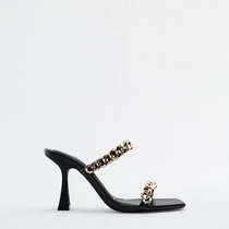 2022ins French womens shoes spring and summer chain with a word strap high-heeled sandals womens open-toe stiletto all-match sandals and slippers