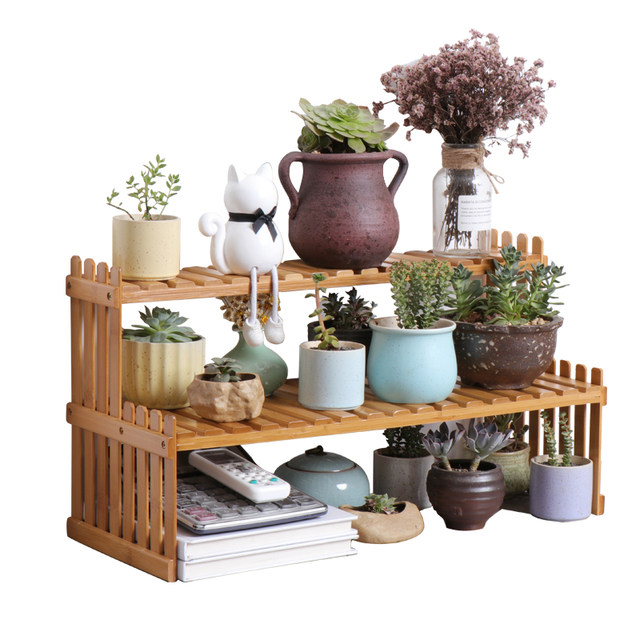 Nanzhu desktop succulent flower stand office windowsill succulent mini multi-layer storage rack solid wood potted plant rack