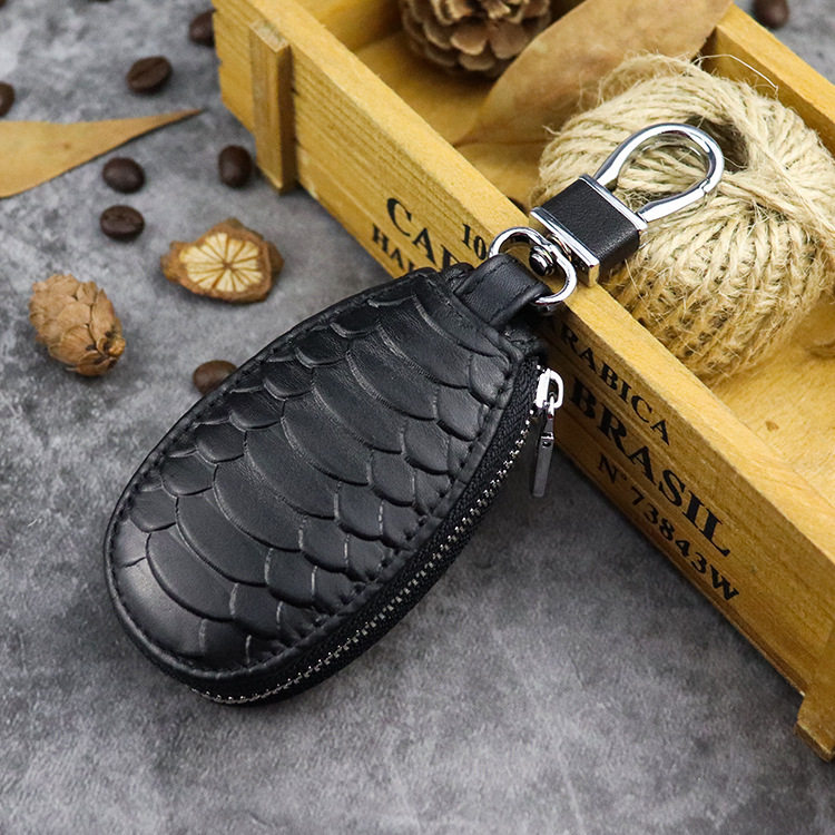 Cross-border Multifunctional Zipper Leather Car Key Case Leather Embossed Snake Pattern Men's and Women's Key Cases Women's Waist Hanging