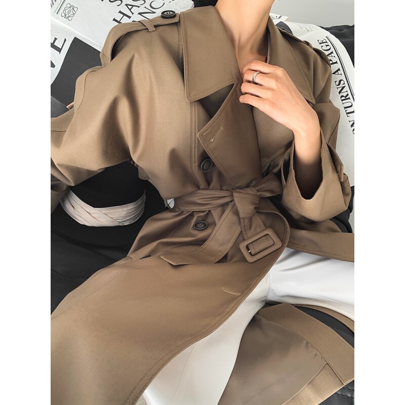 Off-Season British High-End Retro Double-Breasted Brand Trench Coat for Women, Korean Style Elegant Coat, 2022 New Autumn Model