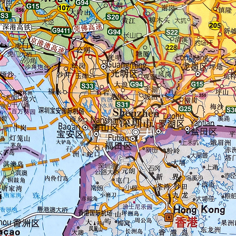 广东省地图中英文双面折叠街道详图,珠三角高速路线全揭秘!-交通地图-淘宝好物网