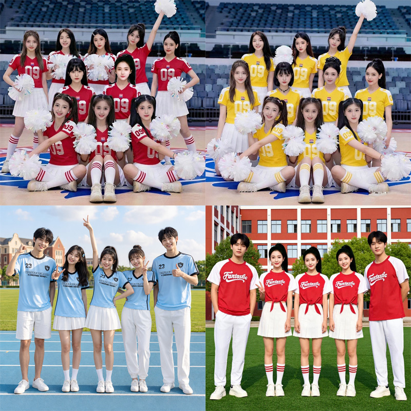 Cheerleading Costumes for College Students' Sports Games, Class Uniforms for Men's and Women's Team Cheerleaders, and Aerobics Performance Outfits Cheerleading Costumes for College Students' Sports Games, Class Uniforms for Men's and Women's Team Cheerleaders, and Aerobics Performance Outfits