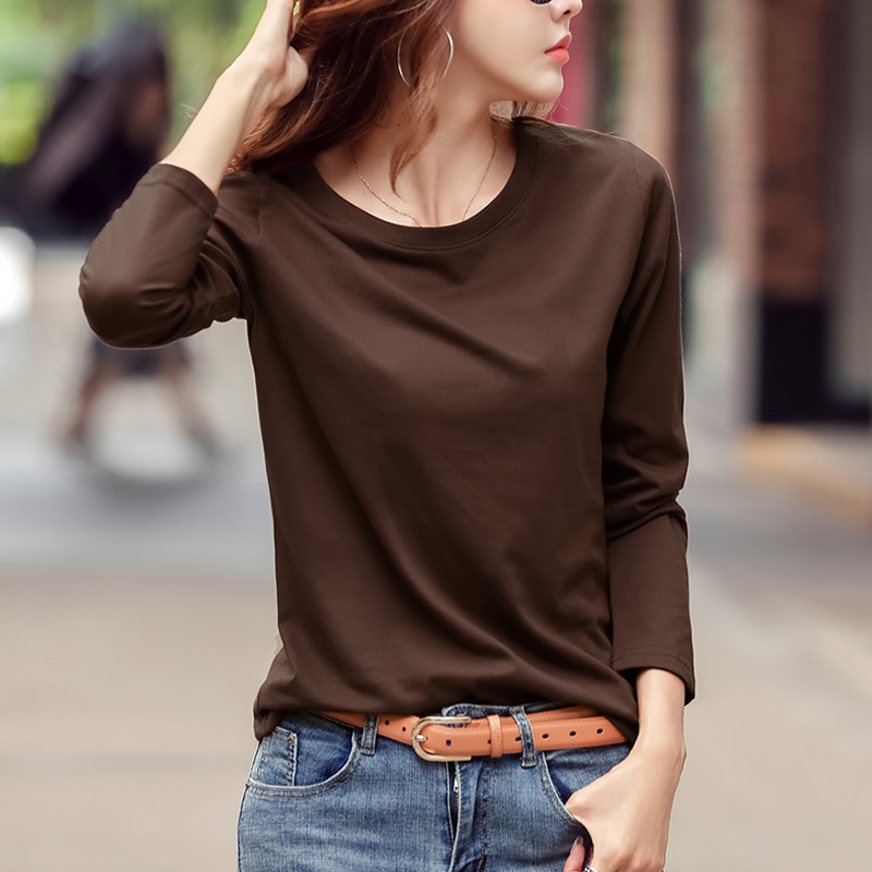 Pure Cotton Base Shirt for Women, Long-Sleeved T-Shirt, All-Cotton Top, Solid Color, Loose Fit, Versatile, Low-Neck, New Spring/Autumn 2026 Collection