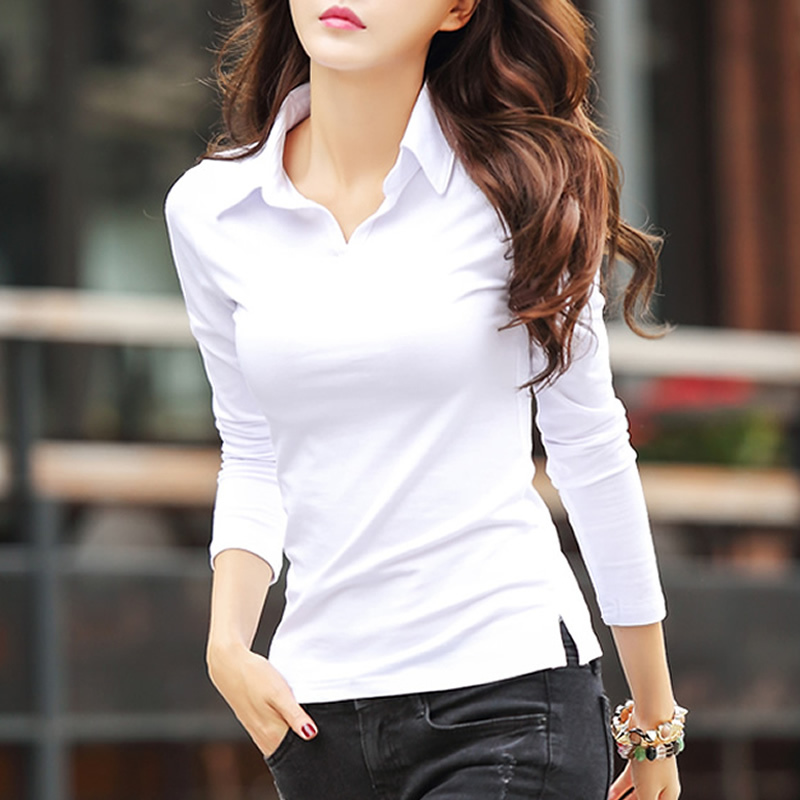 Collared Pure Cotton Polo Collar Long-Sleeve T-Shirt for Women, New Spring and Autumn Style, Elegant Slim-Fit Base Shirt, Thin Outerwear Autumn Top Collared Pure Cotton Polo Collar Long-Sleeve T-Shirt for Women, New Spring and Autumn Style, Elegant Slim-Fit Base Shirt, Thin Outerwear Autumn Top