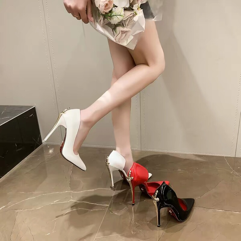 35-50 Large Size Women's Shoes 8-12cm High-End Queen's Scepter Side-Cut High Heels 48 Sexy Red Shallow Mouth Single Shoes