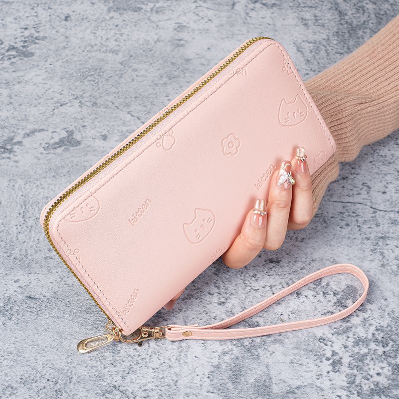 2026 New Zipper Wallet for Women, Long Style, Korean Fashion, Large Capacity, Cute Cat Wallet, Clutch Bag, Phone Bag