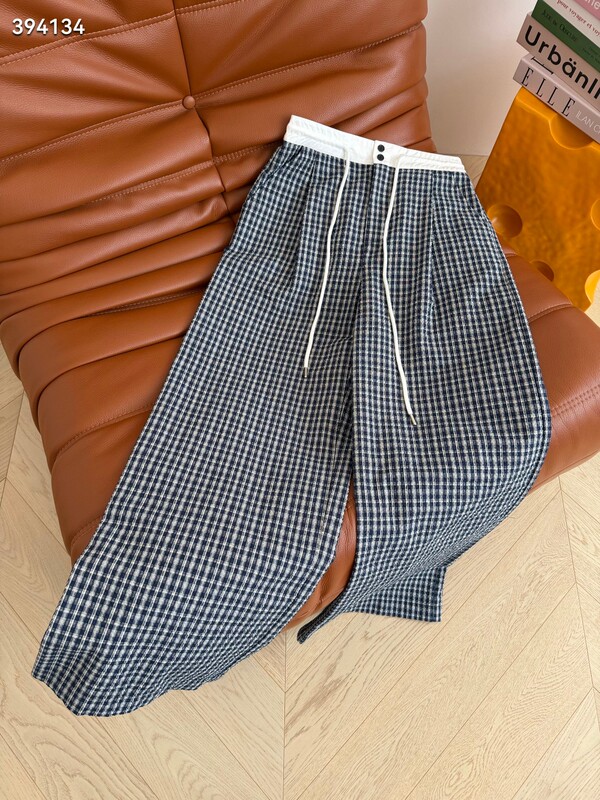 《Affordable Store》26 Early Autumn Contrast Color Lace-Up Waistband Patchwork Cotton-Linen Blend Lazy Casual Plaid Pants for Women
