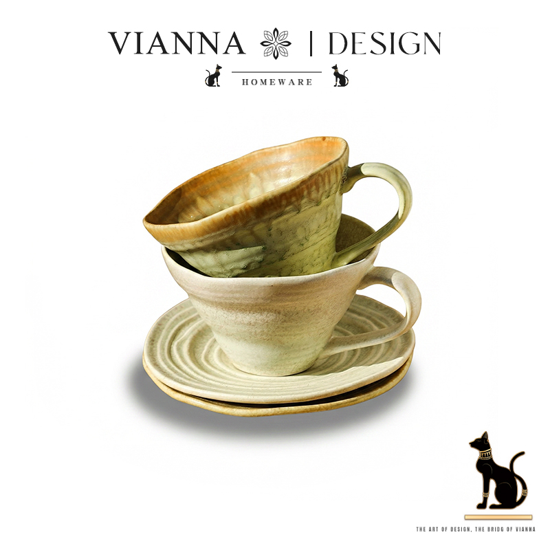 Vianna丨Light Moss·Ewio Japanese Wabi-Sabi Kiln-Fired Coffee Cup and Saucer Set, Coarse Pottery Ceramic Cup, Latte Cup Vianna丨Light Moss·Ewio Japanese Wabi-Sabi Kiln-Fired Coffee Cup and Saucer Set, Coarse Pottery Ceramic Cup, Latte Cup