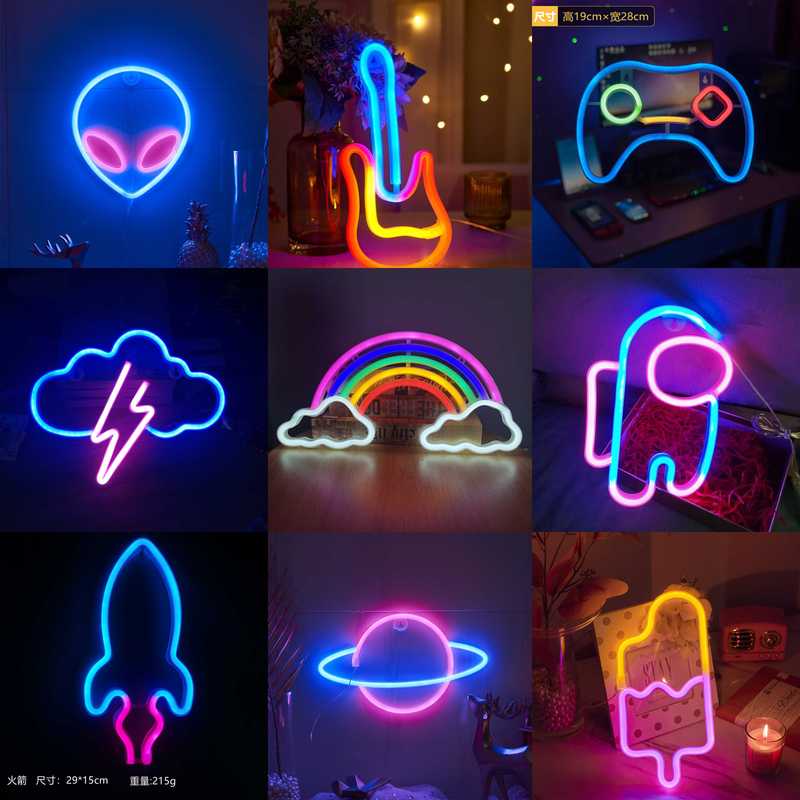 Led Neon Decorative Lights, Perforated Board, Trendy Wall Decor, Gaming Room Decoration Lights, Ambient Lighting, Bedroom Arrangement