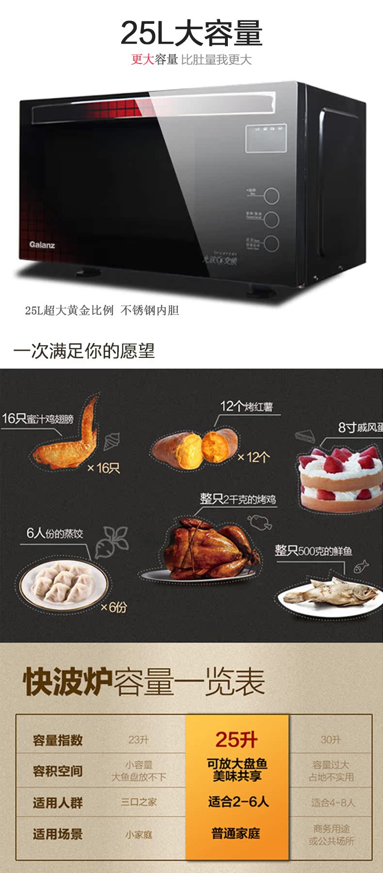 Lò vi sóng Galanz / Glanshi G80F25MSXLVII-A7 (B0) lò vi sóng đối lưu chuyển đổi tần số thép không gỉ 25L - Lò vi sóng lò nướng bánh mì mini