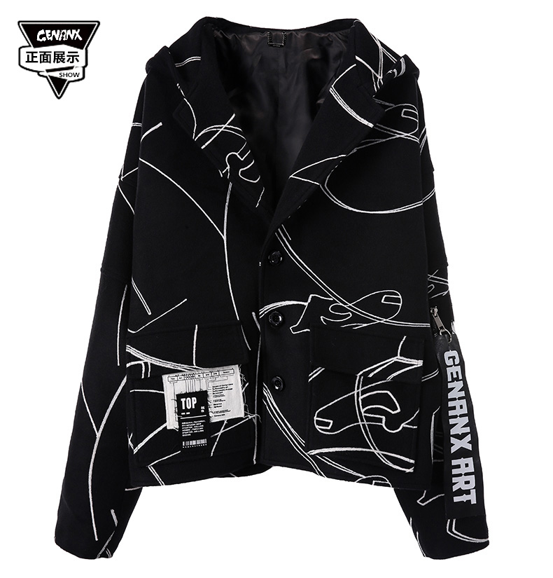 GENANX sét triều thương hiệu áo len nam ngắn thời trang mới oversize áo khoác rộng trùm đầu nam mùa đông áo khoác nam cao cấp