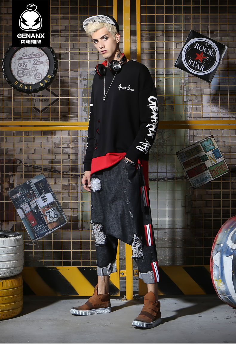 GENANX sét triều thương hiệu quần quần denim lỗ sóc thời trang hè hè xu hướng mới quần nam quần dài nam