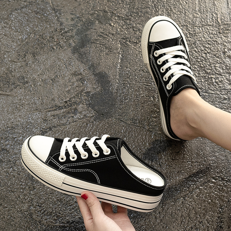 2026 Spring New Popular Half-Slip Canvas Shoes for Women, Thin Style, Thick Sole, Versatile, Breathable, Spring Sports Sneakers for Women