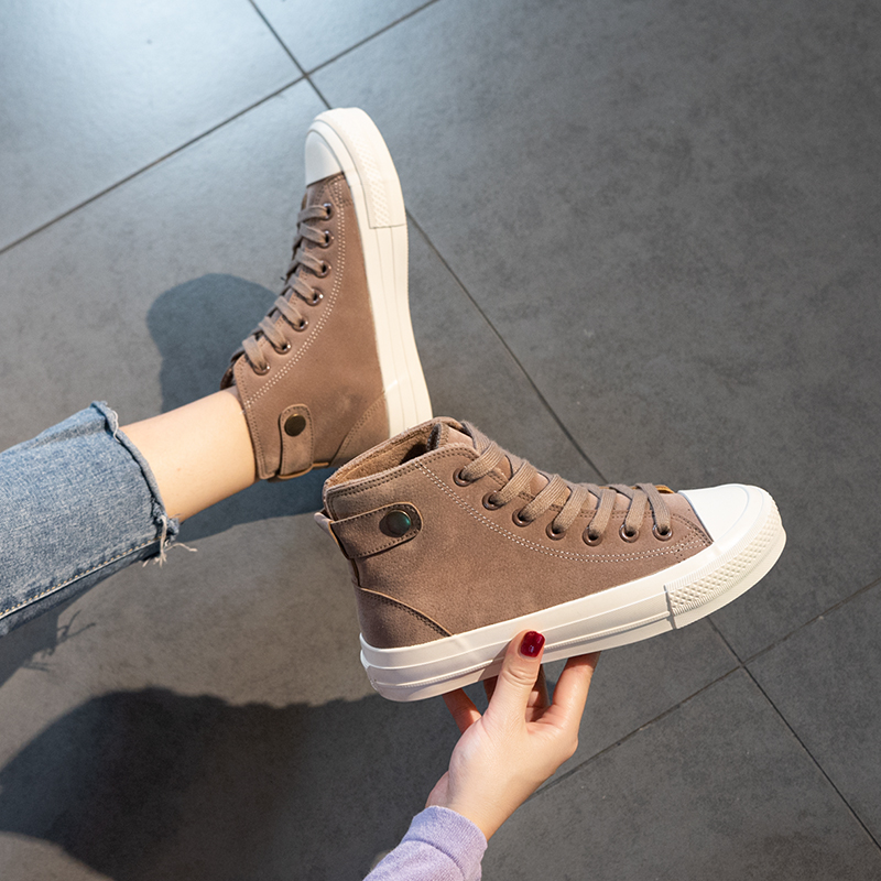2020 new high-barrel plus velvet warm canvas shoes women's shoes autumn and winter Korean version of the board shoes two cotton shoes women